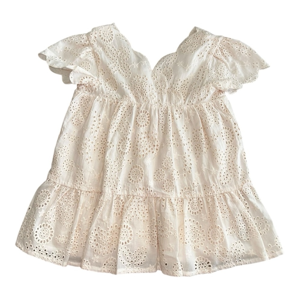 Tartine et Chocolat Cream Eyelet Flutter-Sleeve Dress